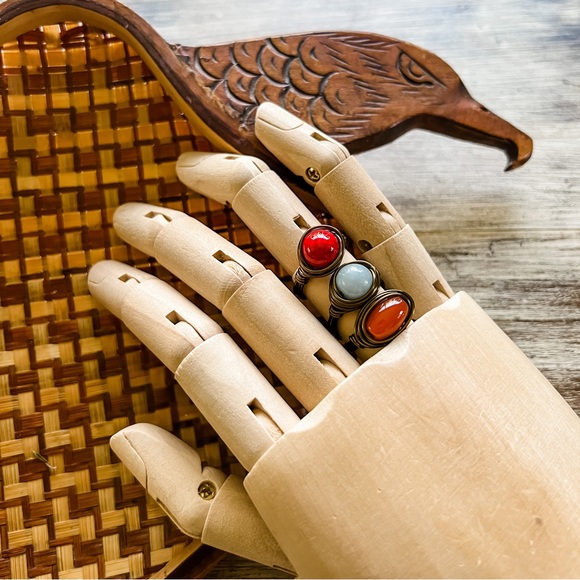 Boho Stacking Bronze Wire Ring Set Angelite Carnelian Jasper 9 or 9.5 - Picture 2 of 4